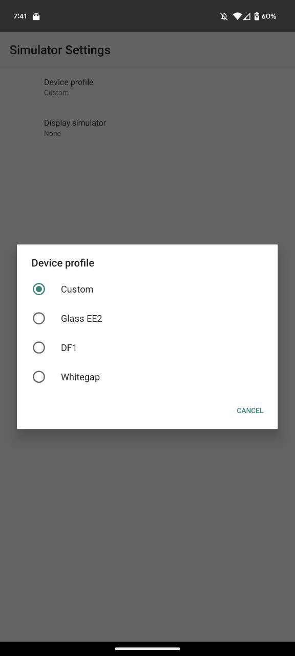 Android Glasses Core device profile