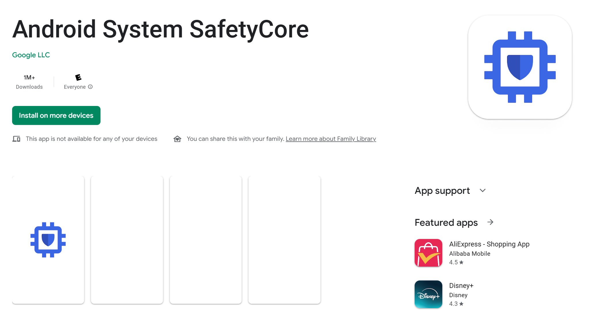 Android System SafetyCore app listing