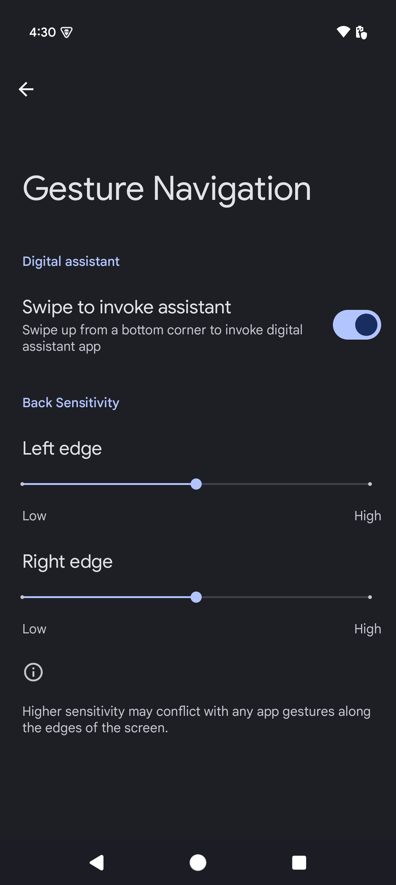 Android gesture navigation settings