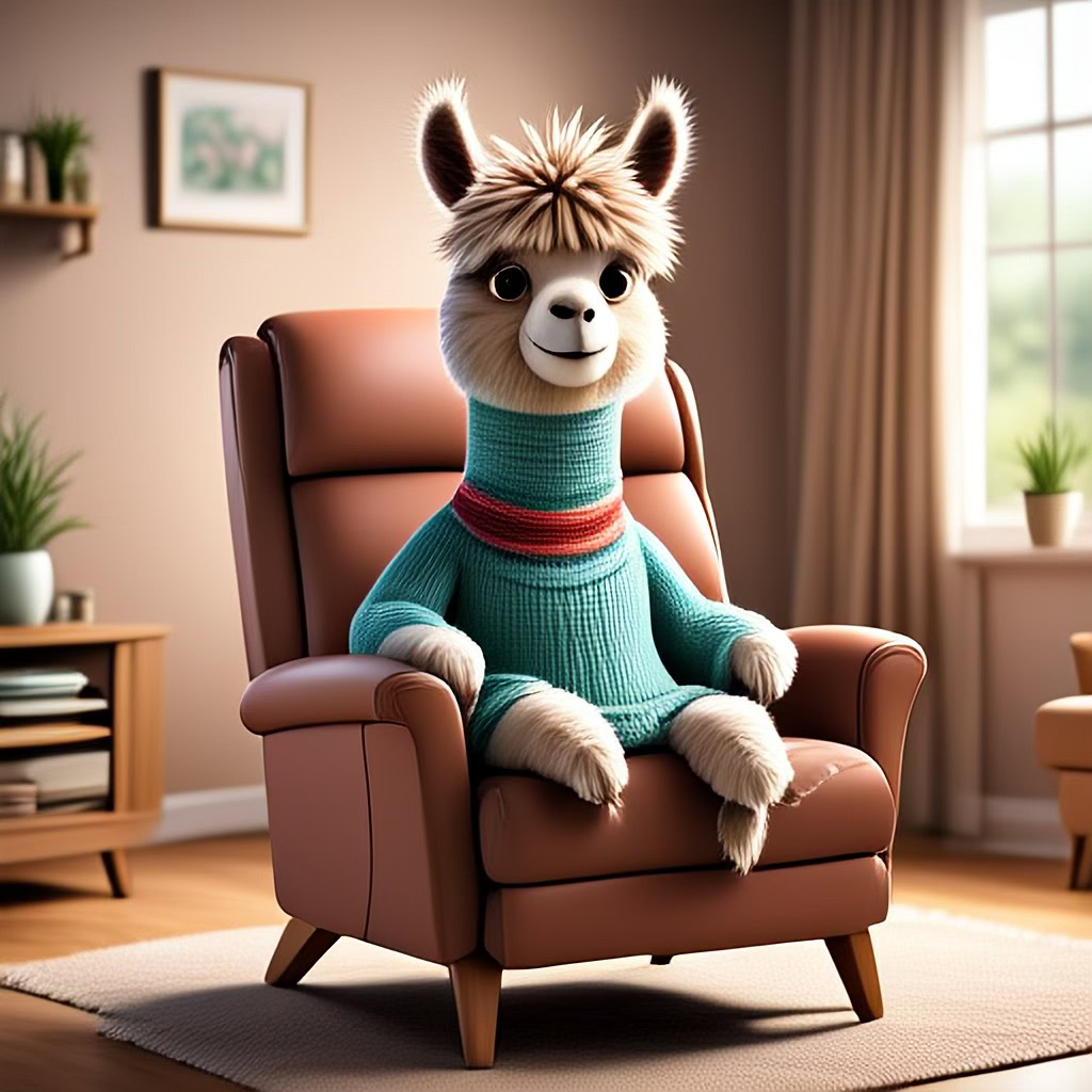 Apple Image Playground alpaca in recliner