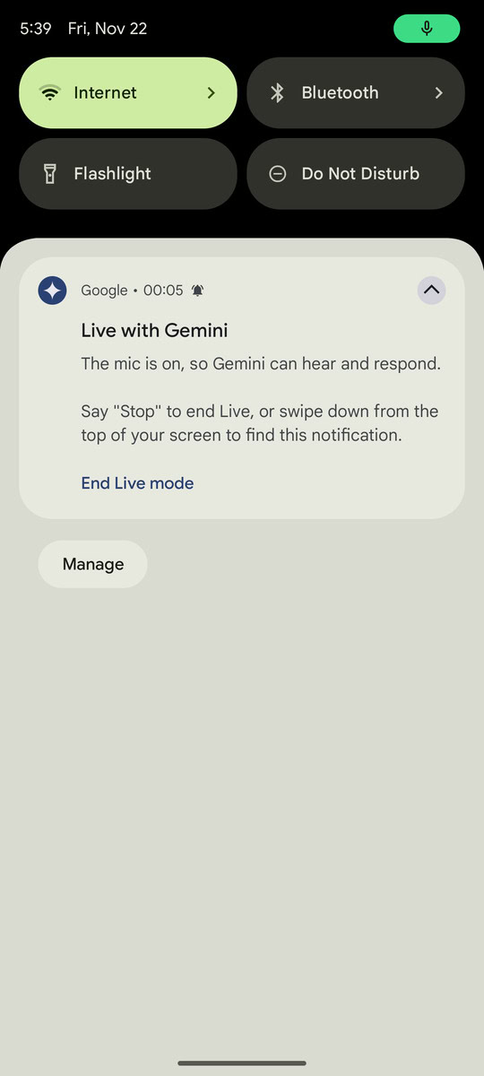 Gemini Live button old behavior