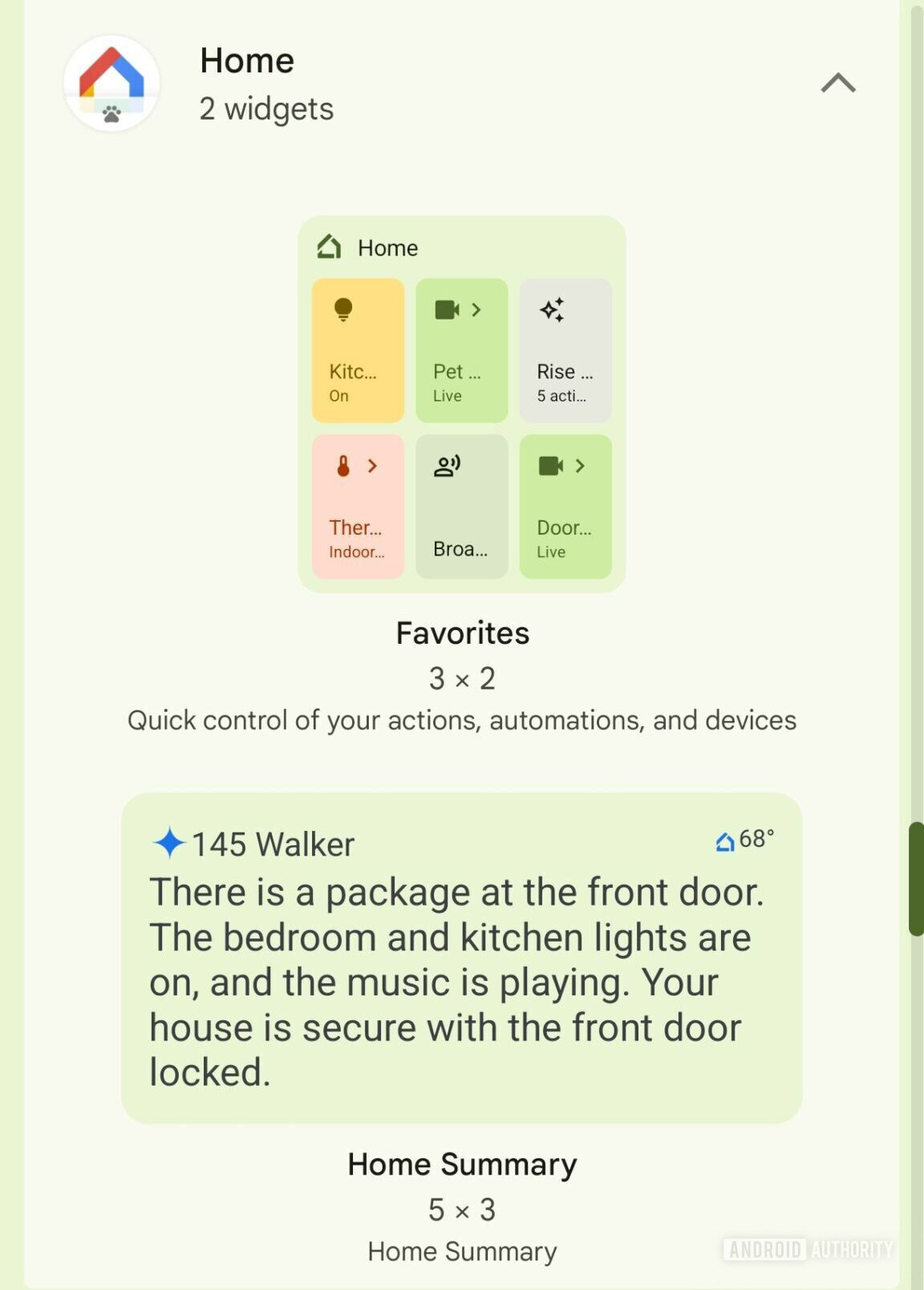 Google Home Home Summary widget