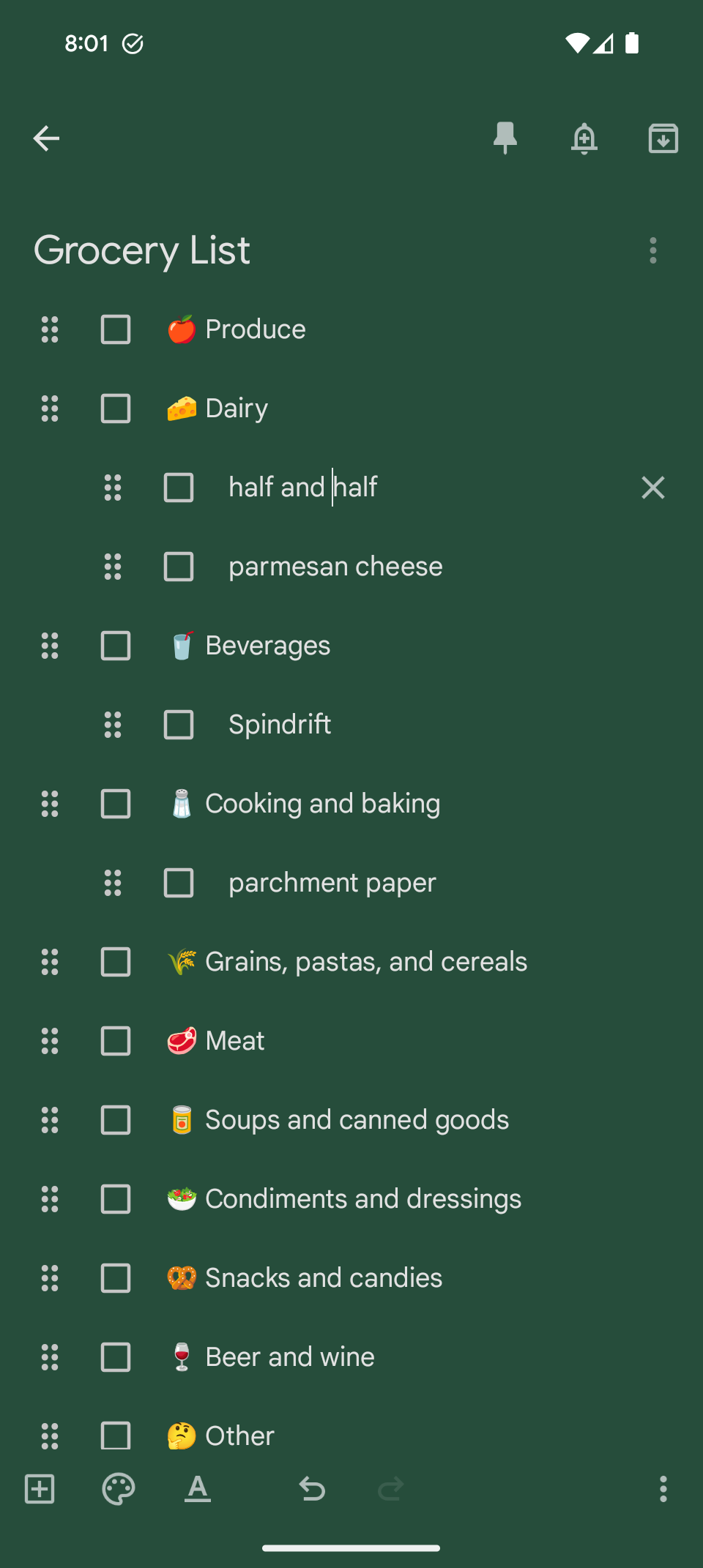 Google Keep Grocery List