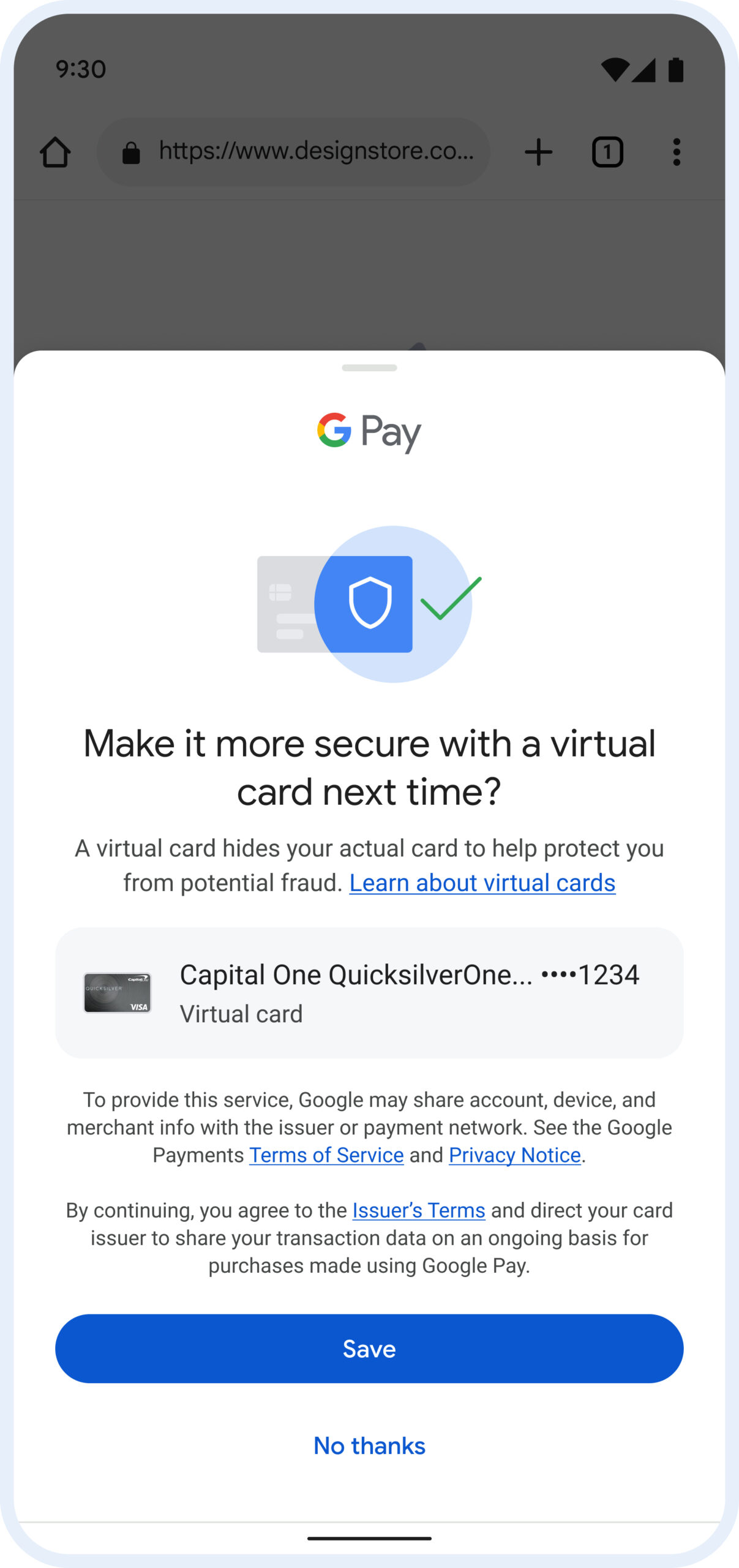 Google Pay virtual card number