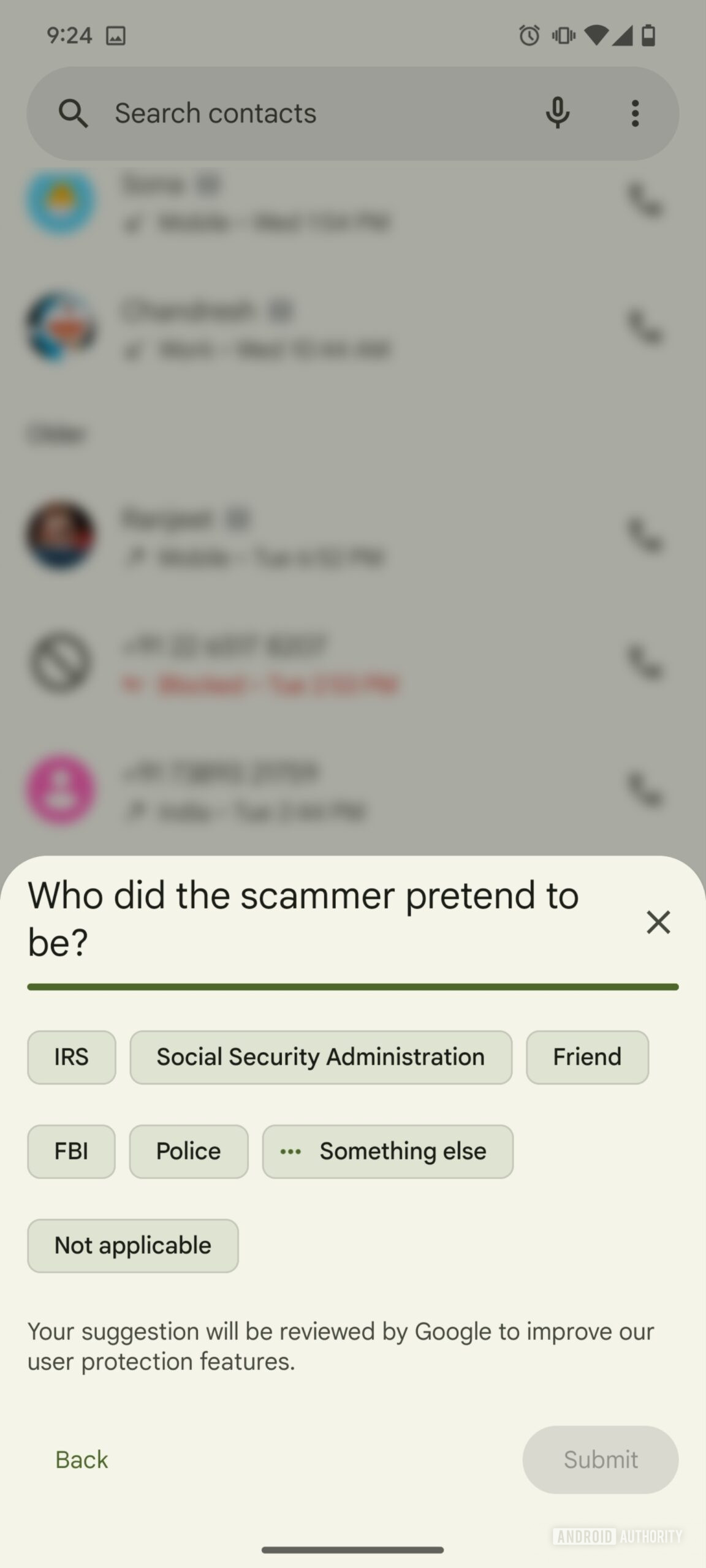 Google Phone app Scam call feedback (2)