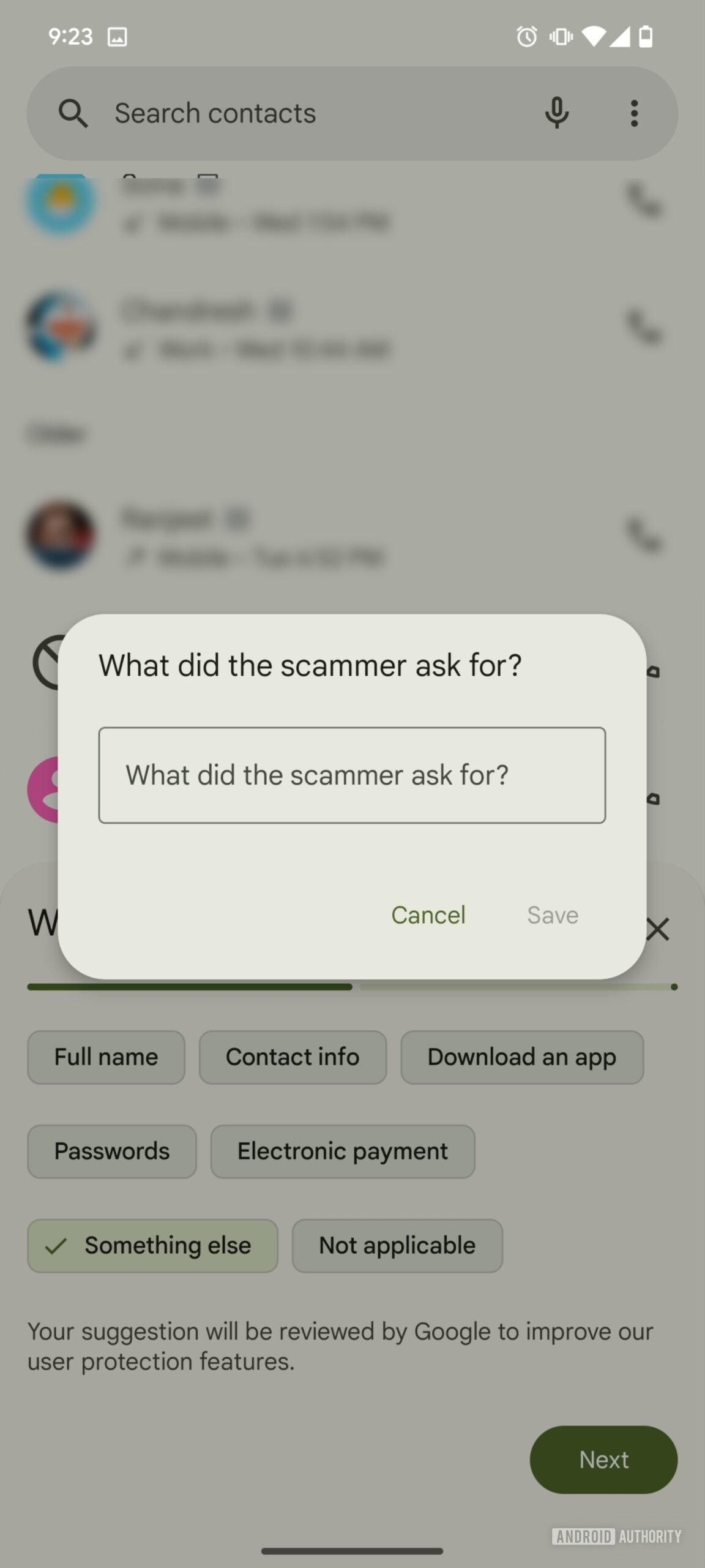 Google Phone app Scam call feedback (4)