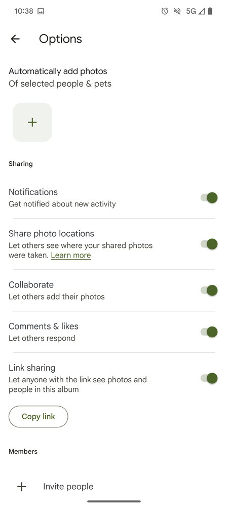 Google Photos Album options new