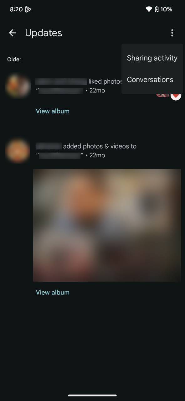 Google Photos Updates feed screenshot