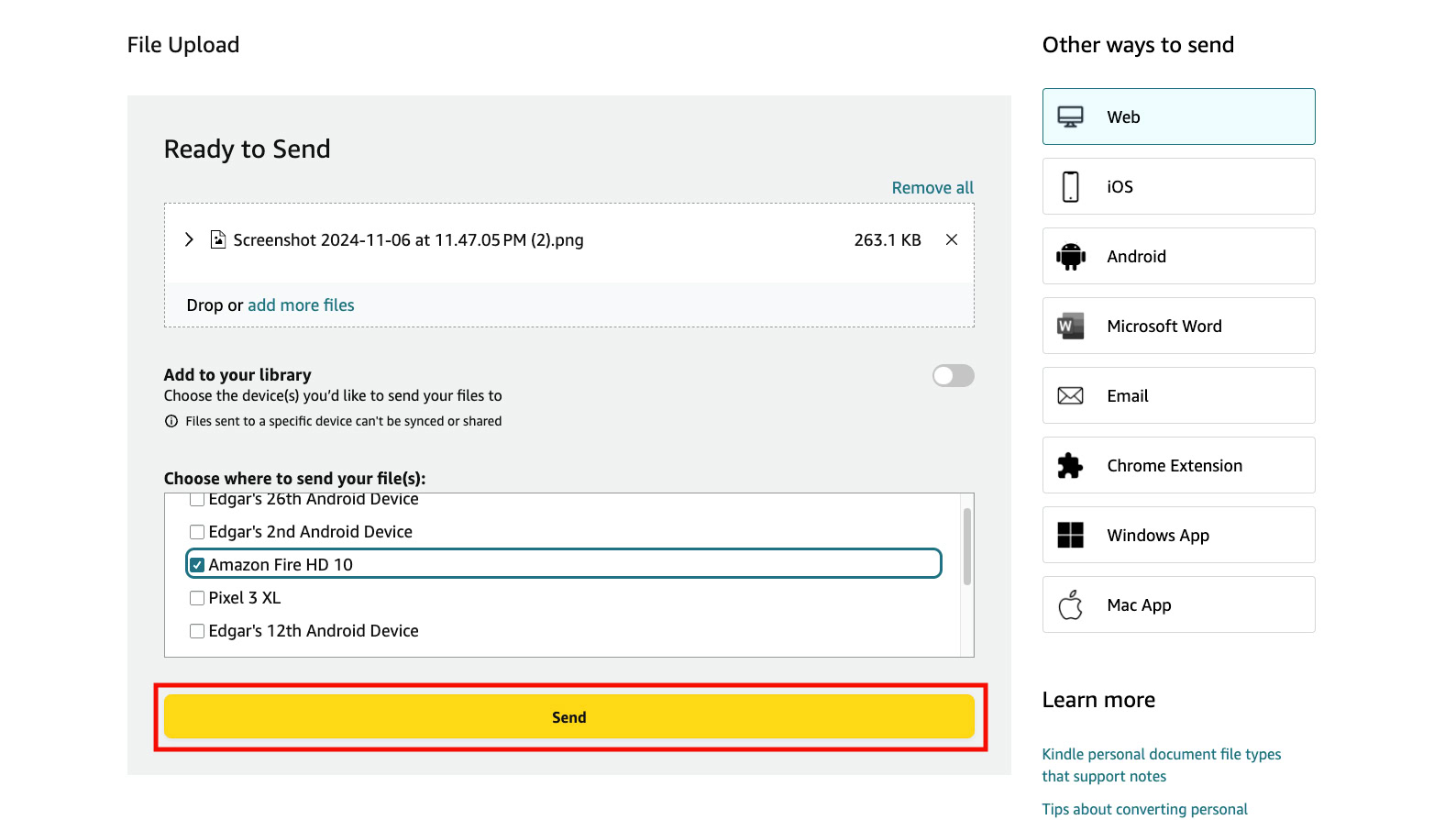 How to use Send to Kindle on the web 3