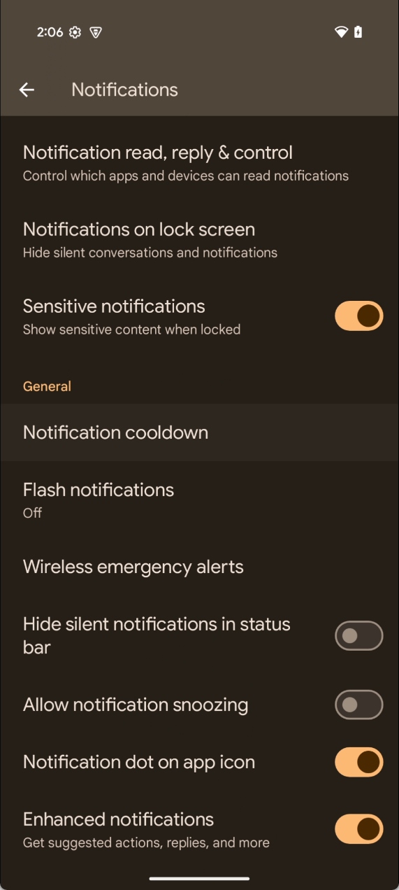 Notification settings in Android 16 DP1