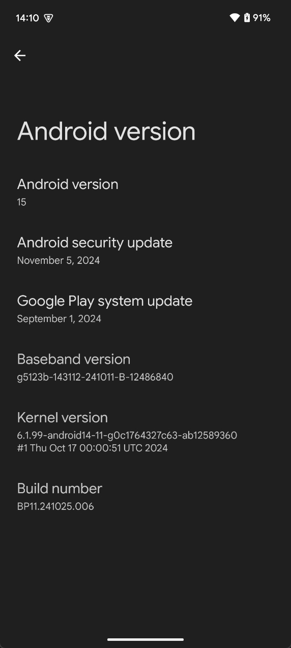 Pixel 6a kernel version in Android 15 QPR2