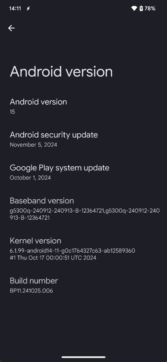 Pixel 7 Pro kernel version in Android 15 QPR2