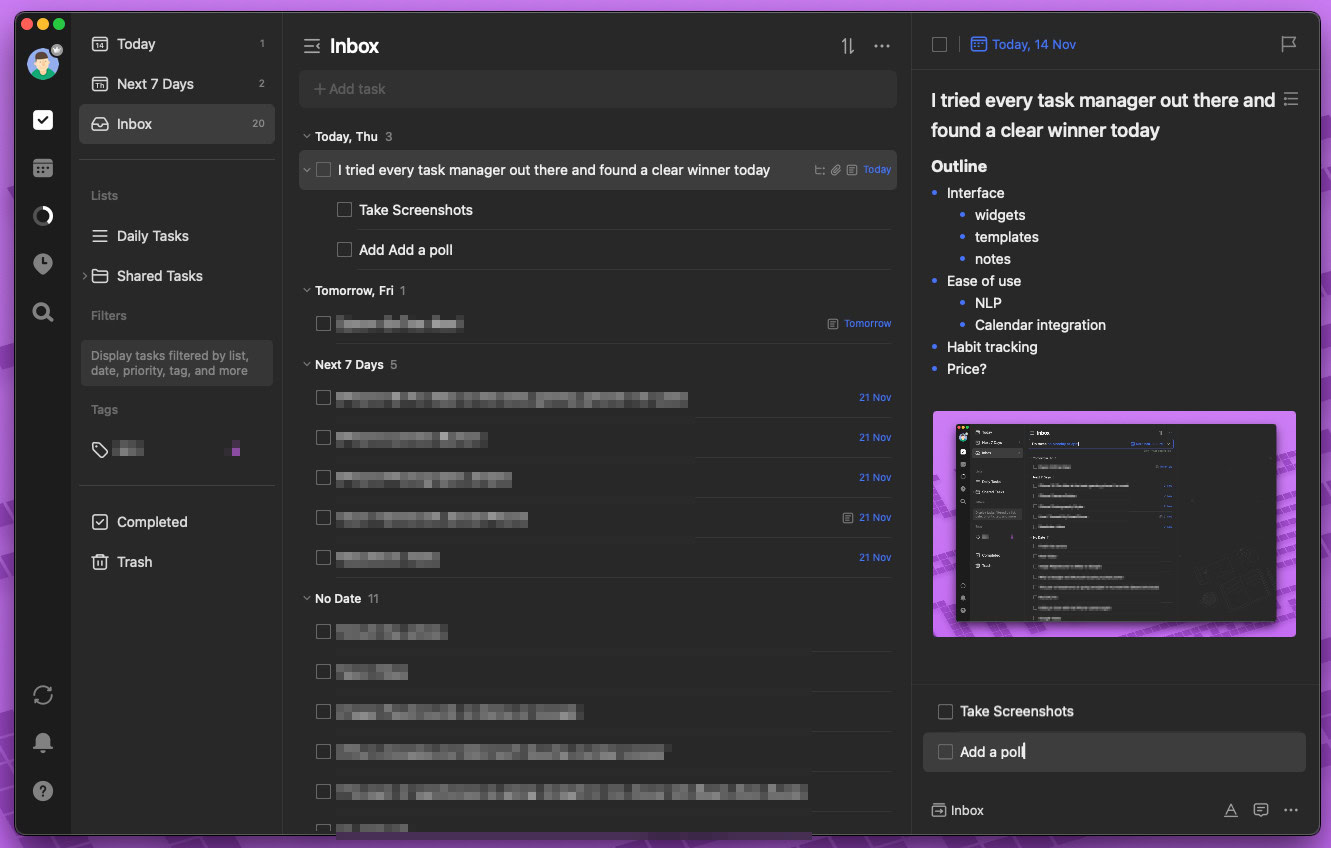 TickTick markdown and attachments