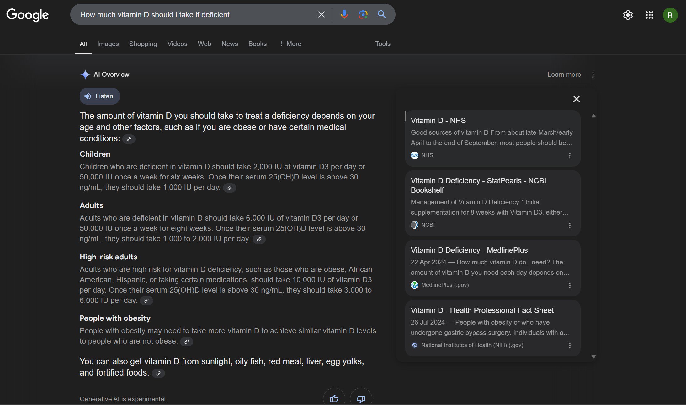 google ai overview vitamin d