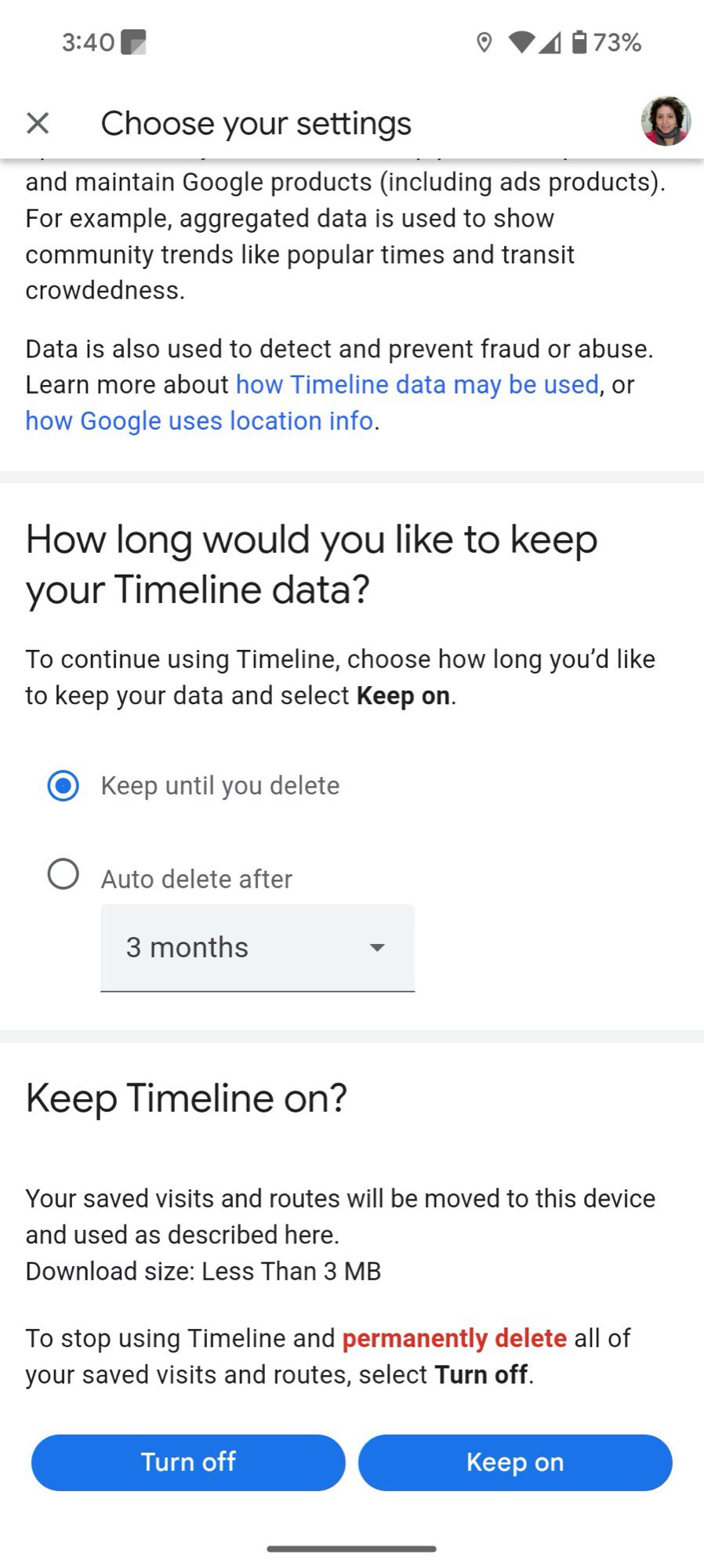 google maps timeline changing keep on setting