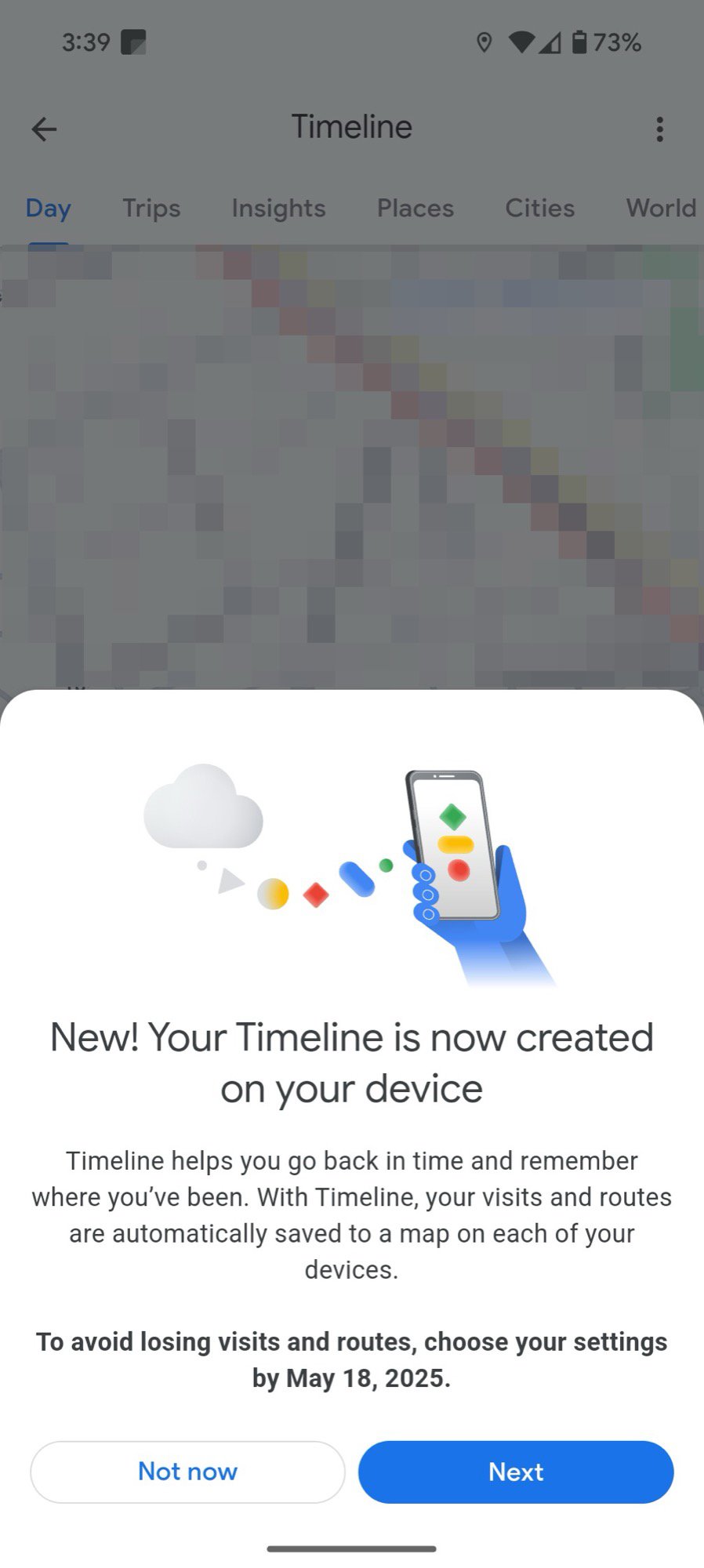 google maps timeline changing