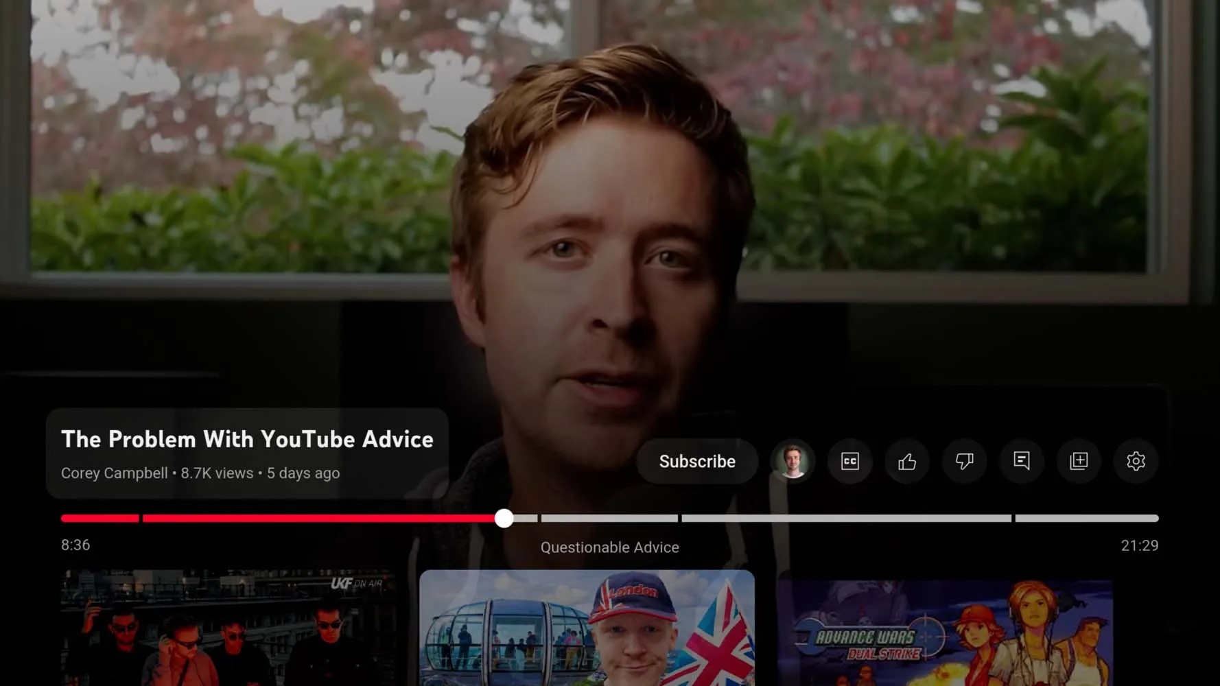 youtube android tv subscribe button