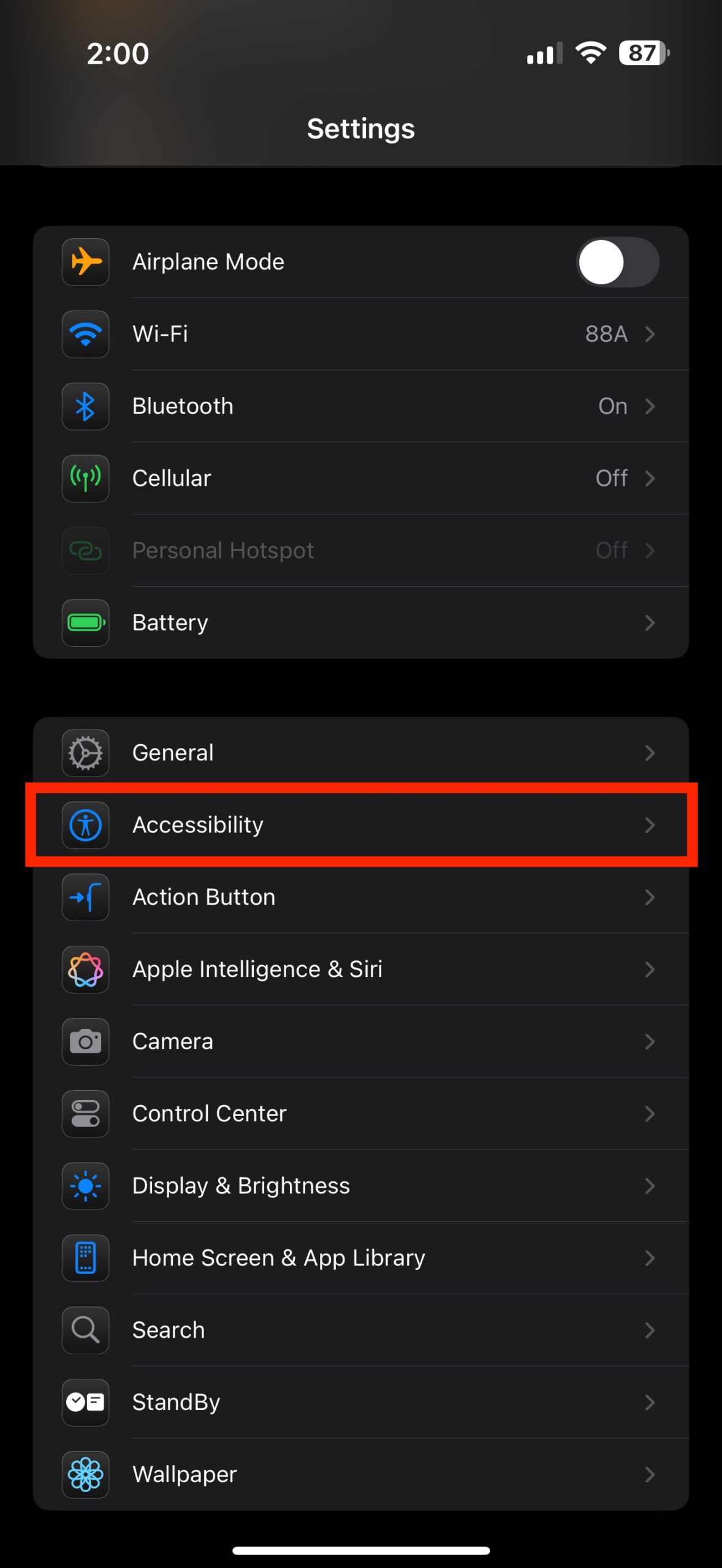 Accessibility settings on iOS