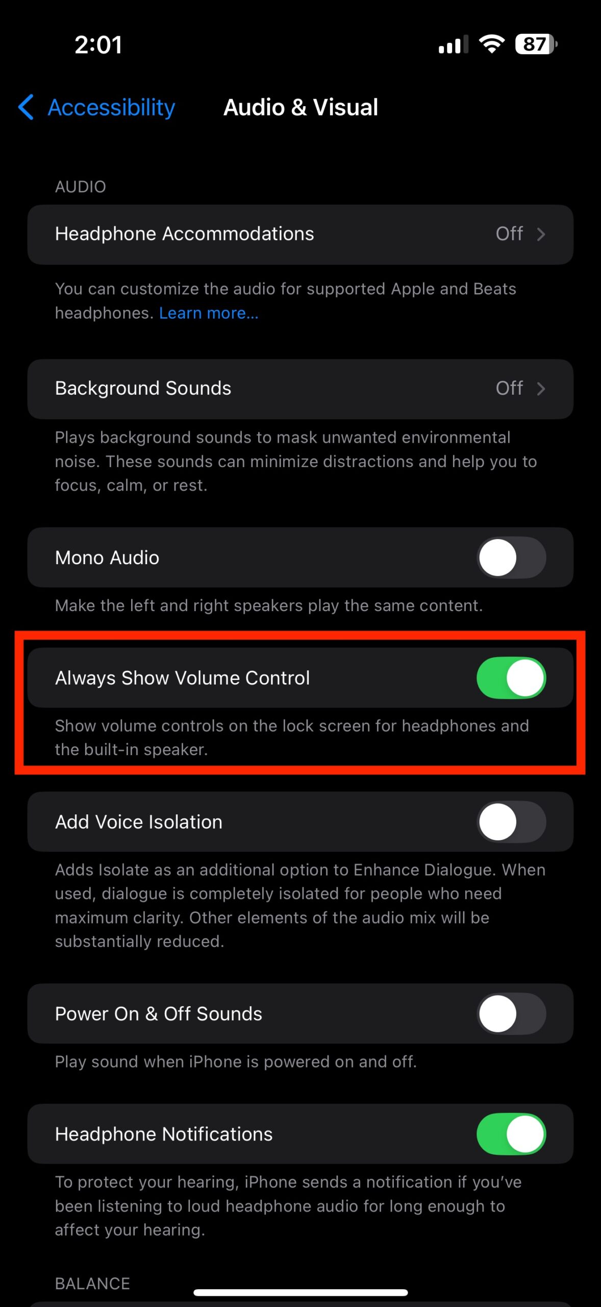 iOS option to show volume controls on lock screen