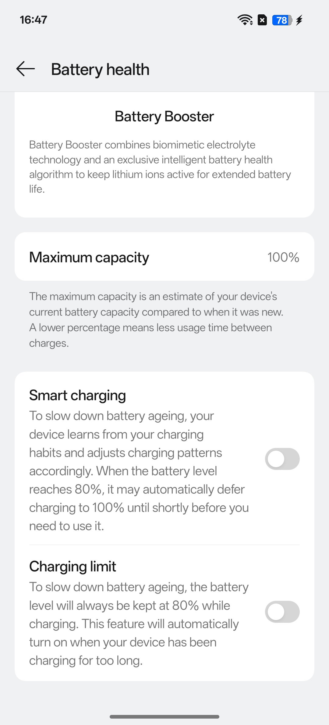 ColorOS 15 battery health settings