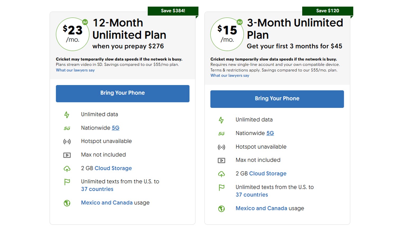 Cricket Wireless deals on Unlimited Plans