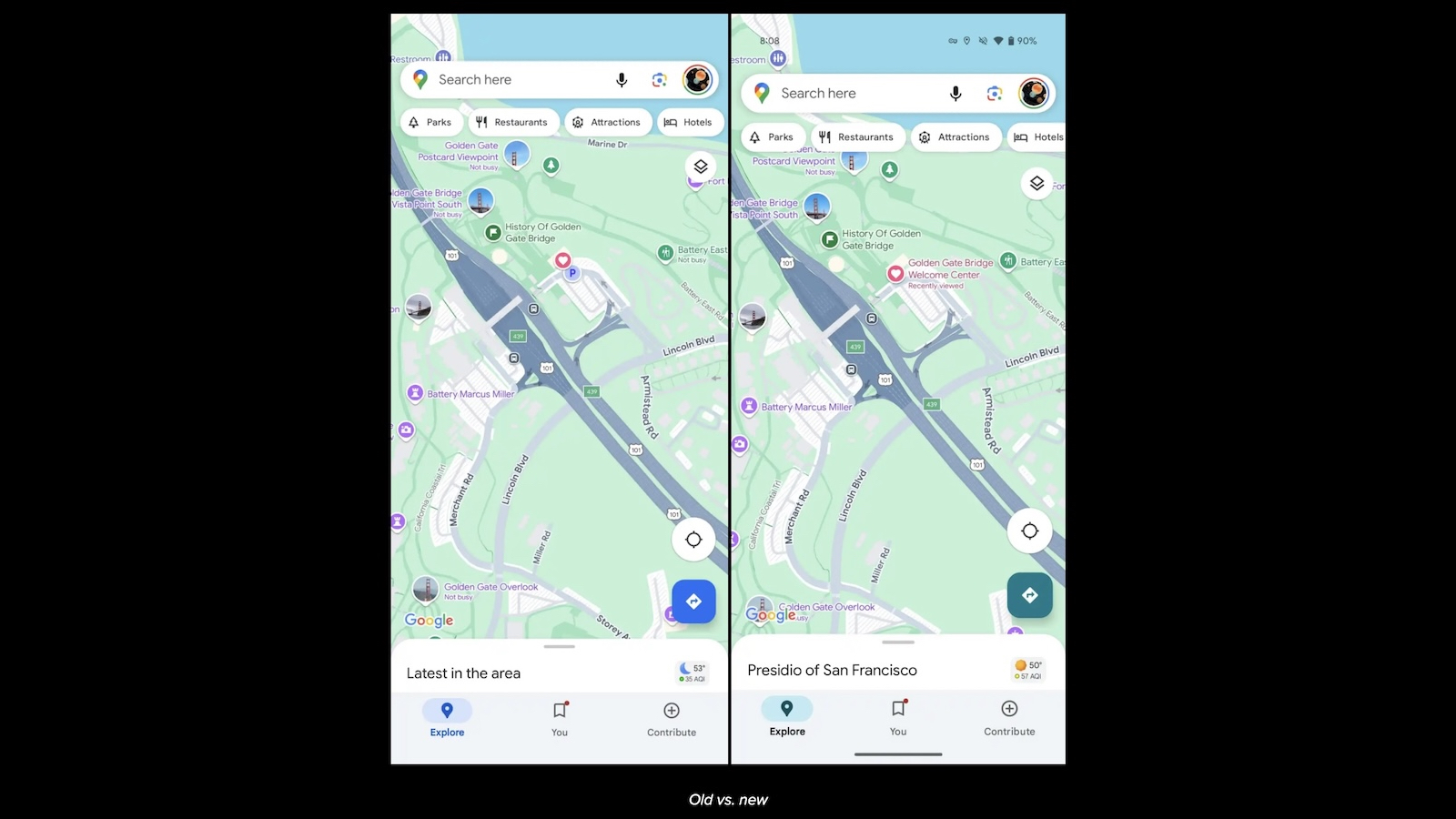 Google Maps before and after teal