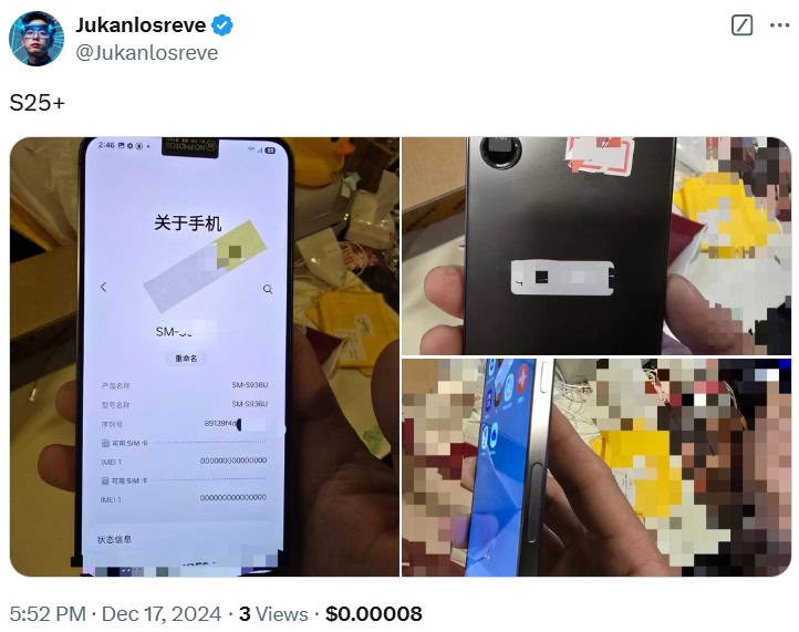 Jukanlosreve on X showing off Galaxy S25 Plus