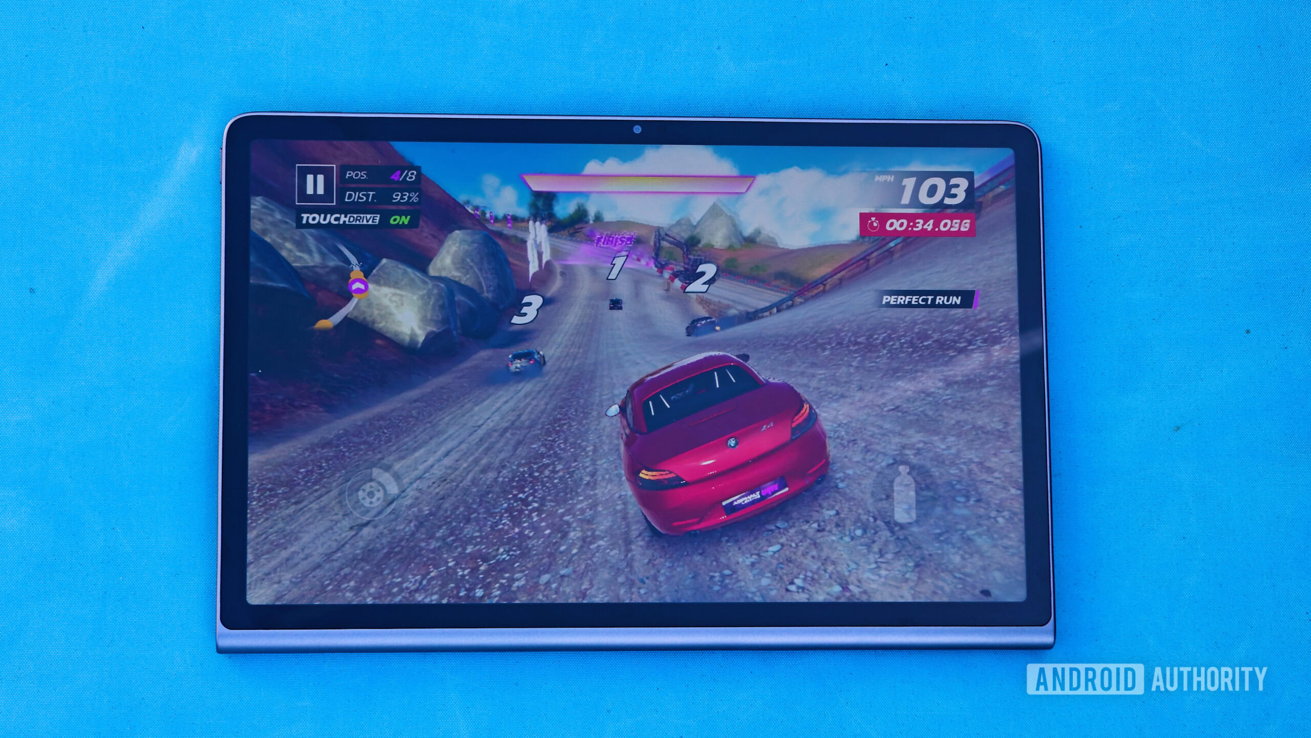 Lenovo Tab Plus review image with Asphalt 9 running