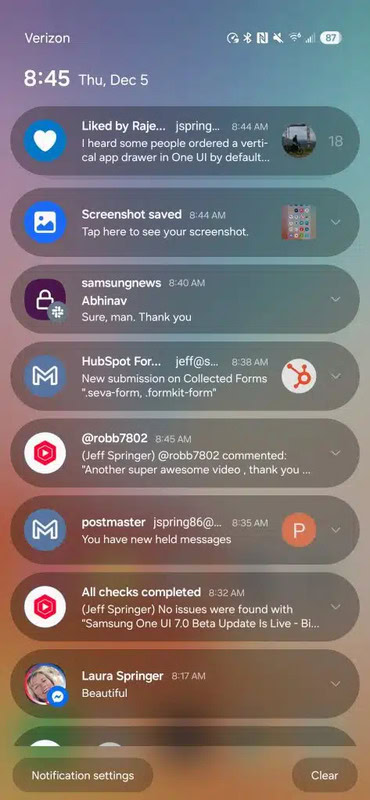 One UI 7 lets you choose if you want your notifications and Quick Settings separated