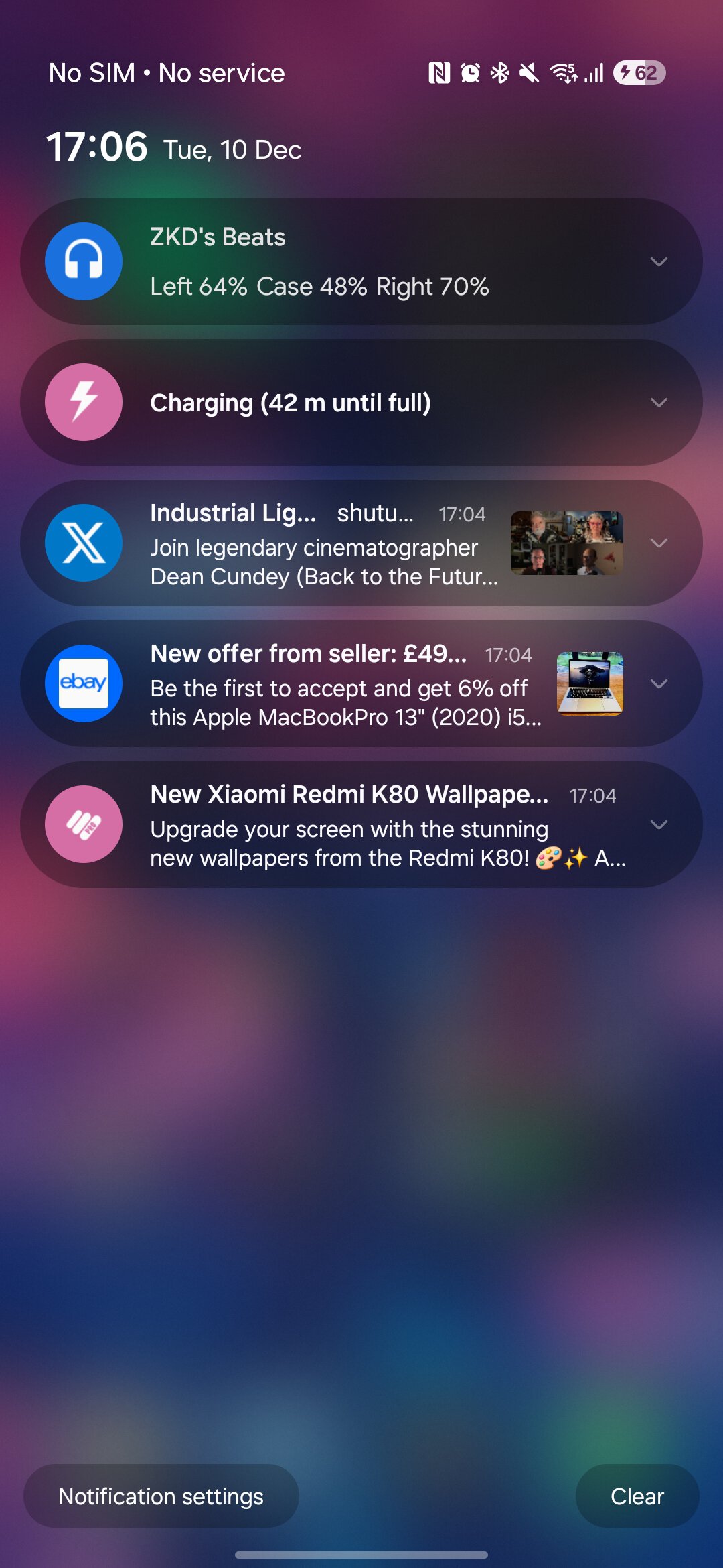 A screenshot of One UI7's notifications