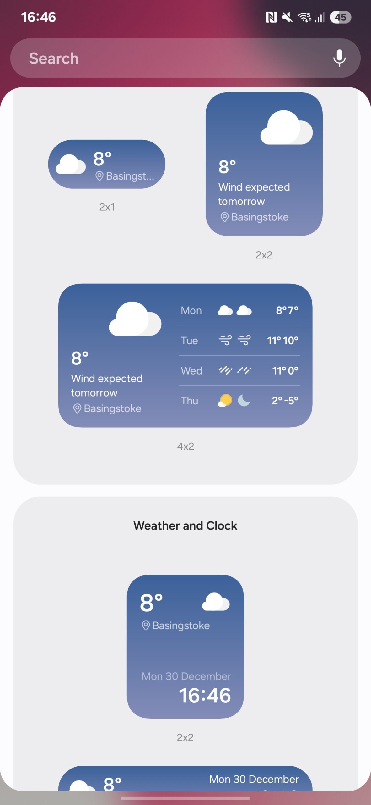 Screenshot of One UI 7 widgets