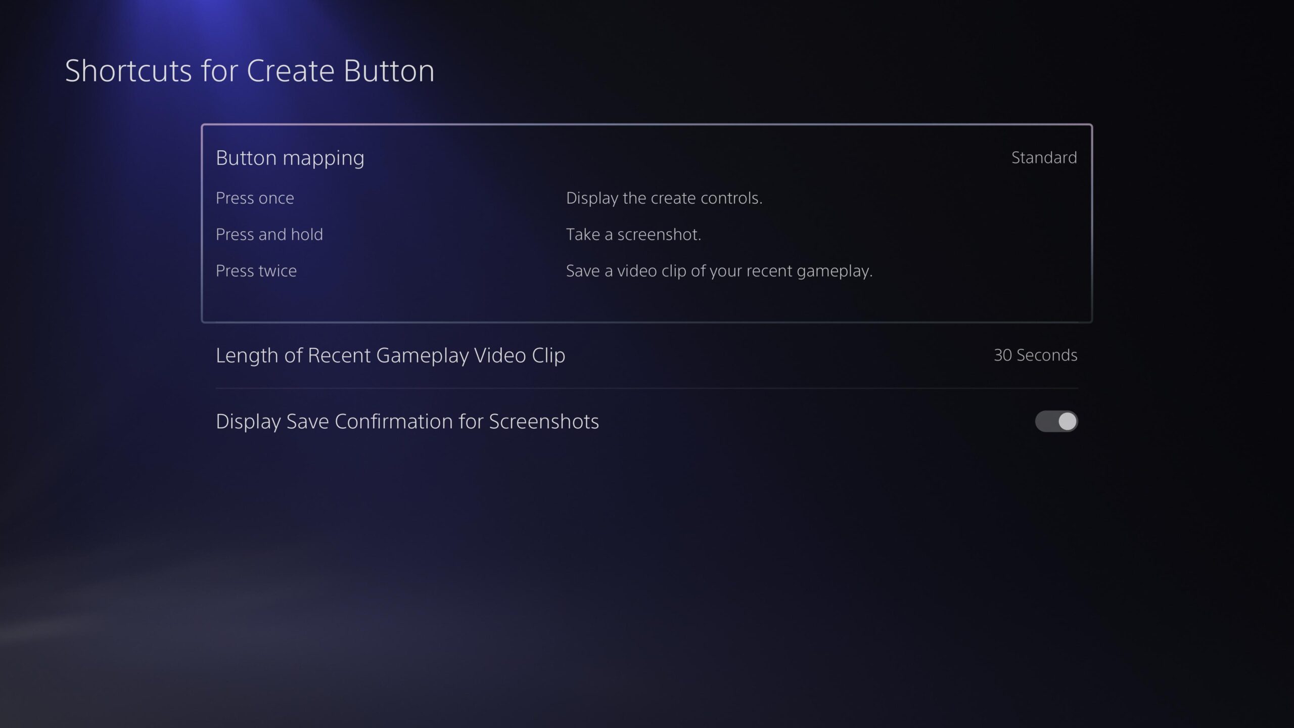 PS5 Shortcuts for Create Button