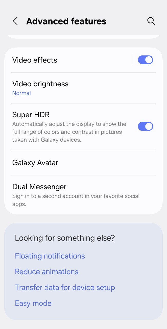 Super HDR toggle in One UI 7