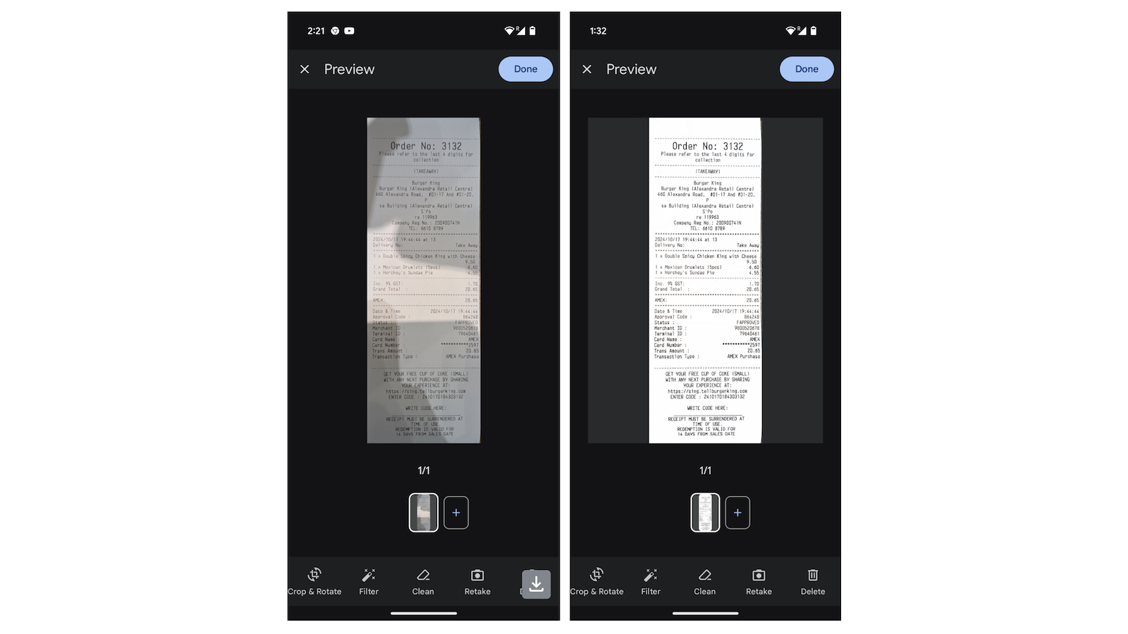 The image on the right reflects auto enhancements to the Drive scanner