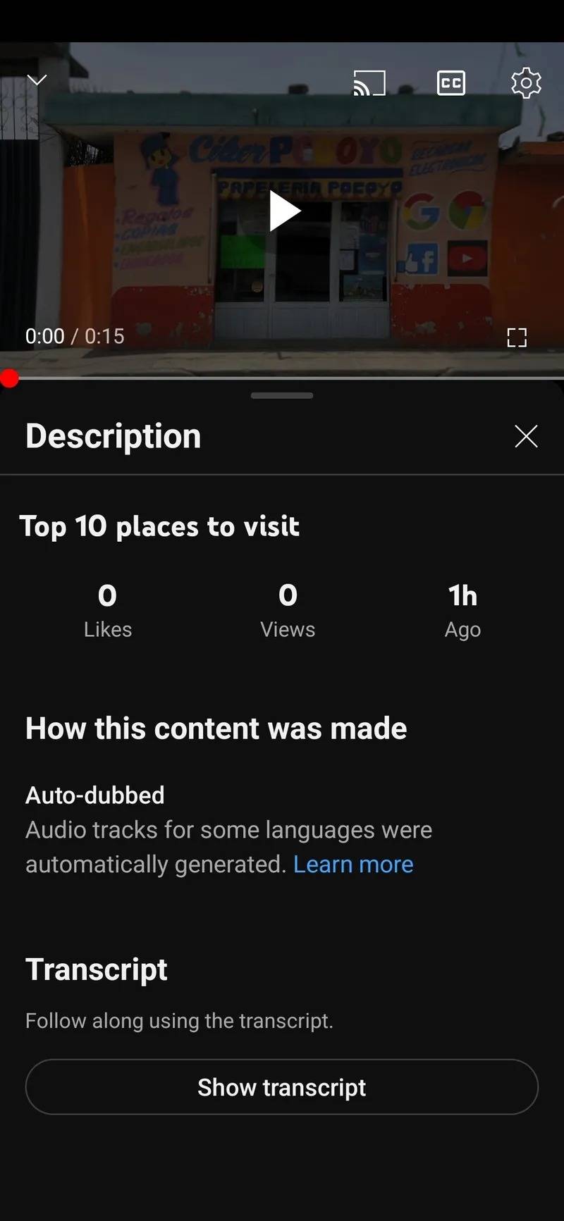 YouTube Auto dubbed label in description