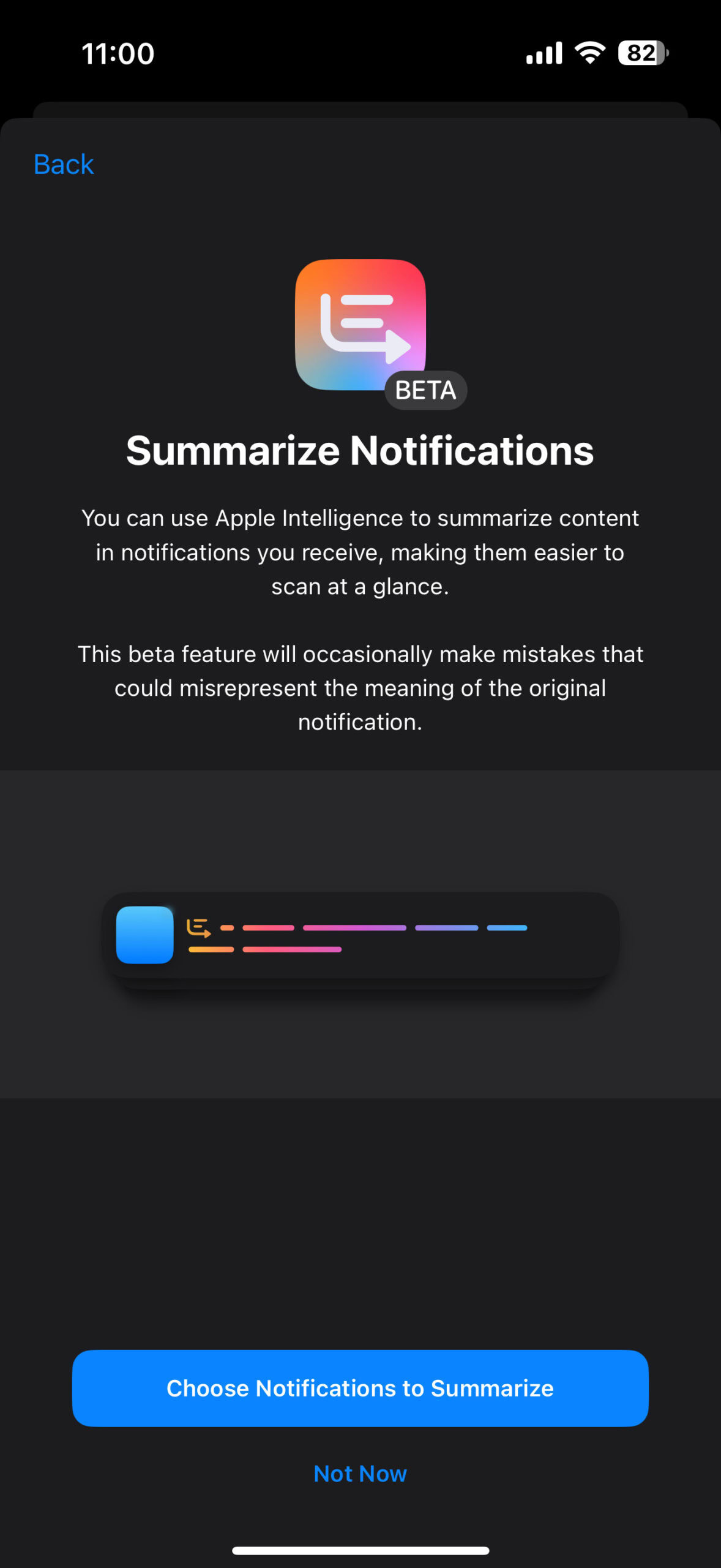 AI notification summaries splash screen on iOS