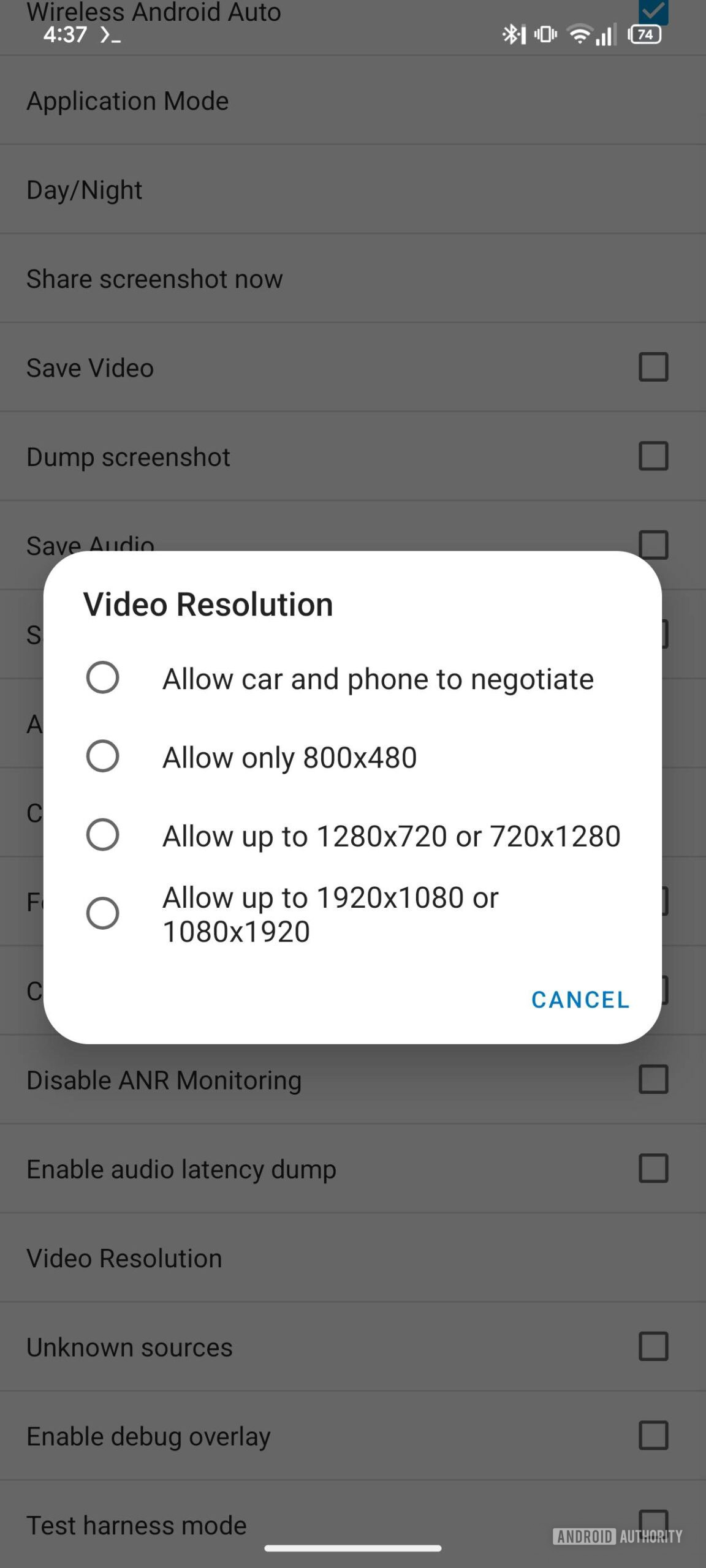 Resolusi video Android Auto lama