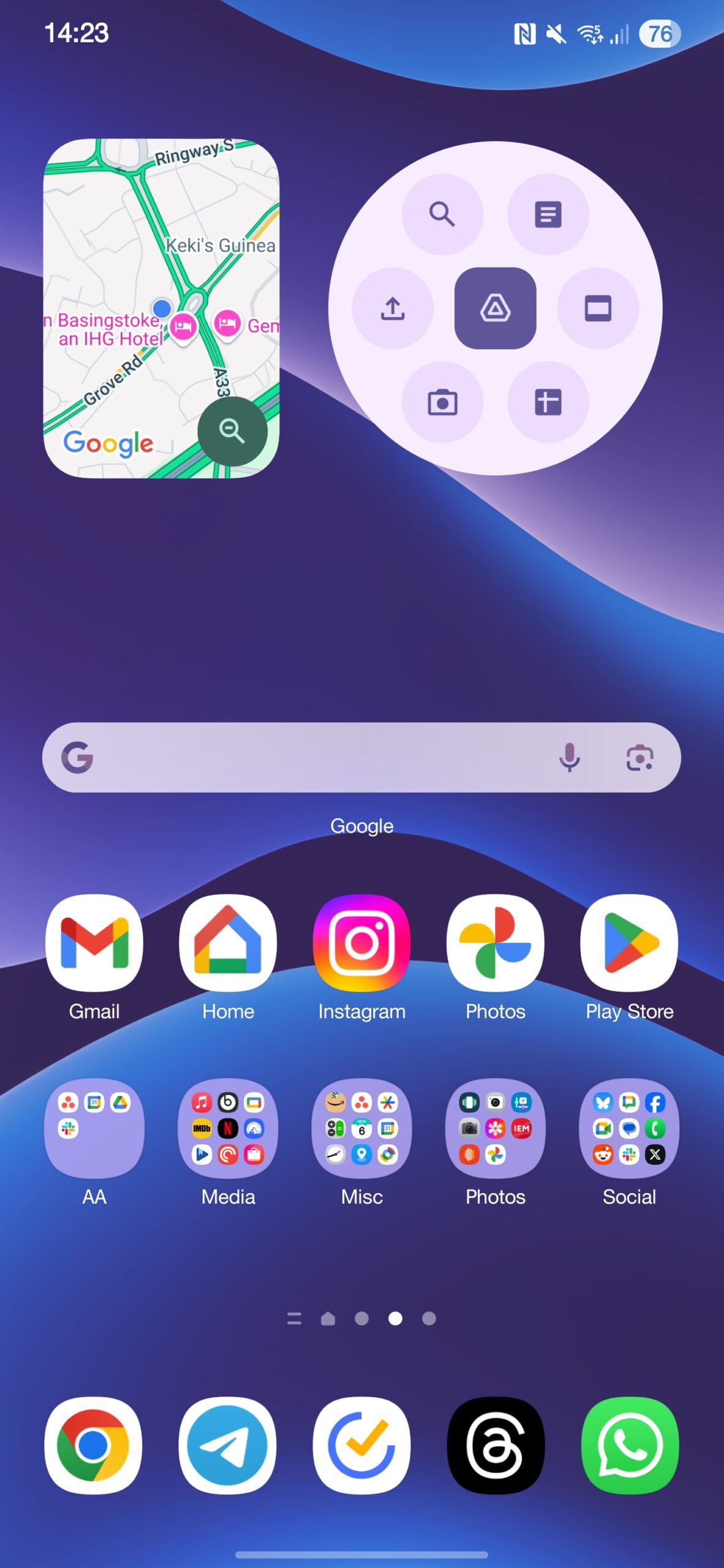 An Android home screen with Google widgets