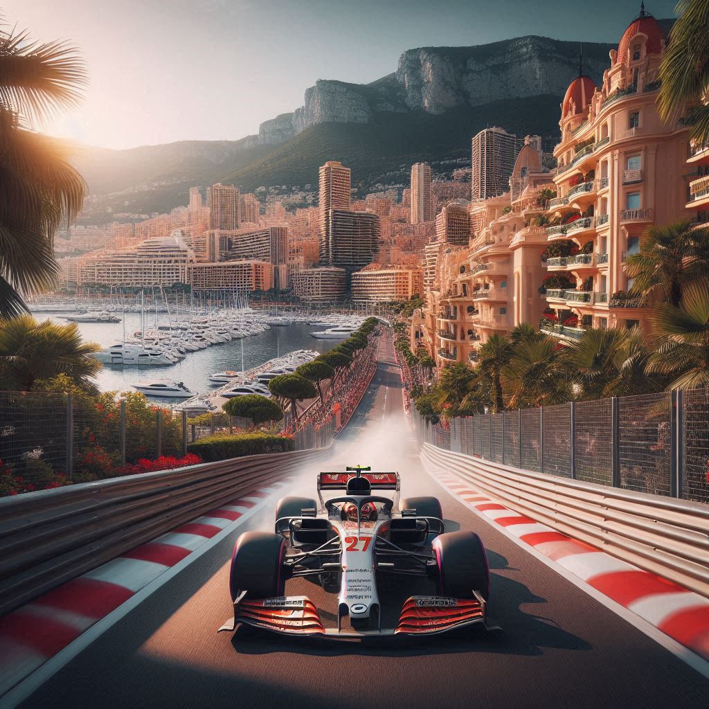 F1 car driving through Monaco Microsoft Copilot