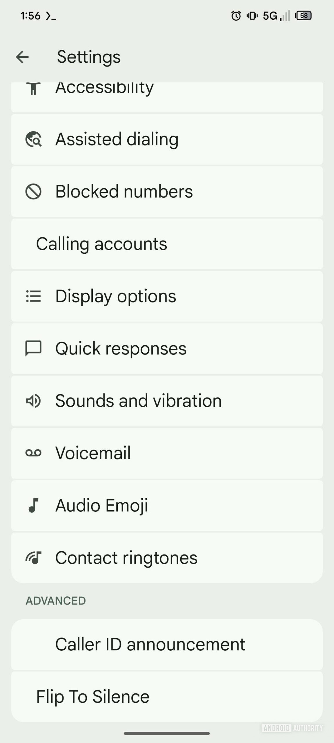 Google Phone app redesigned settings menu 1