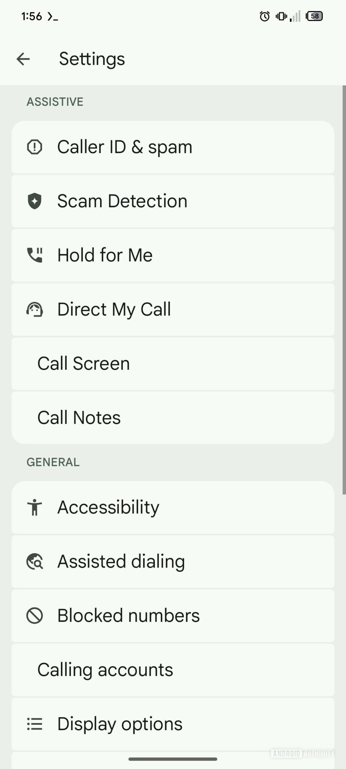 Google Phone app redesigned settings menu 2