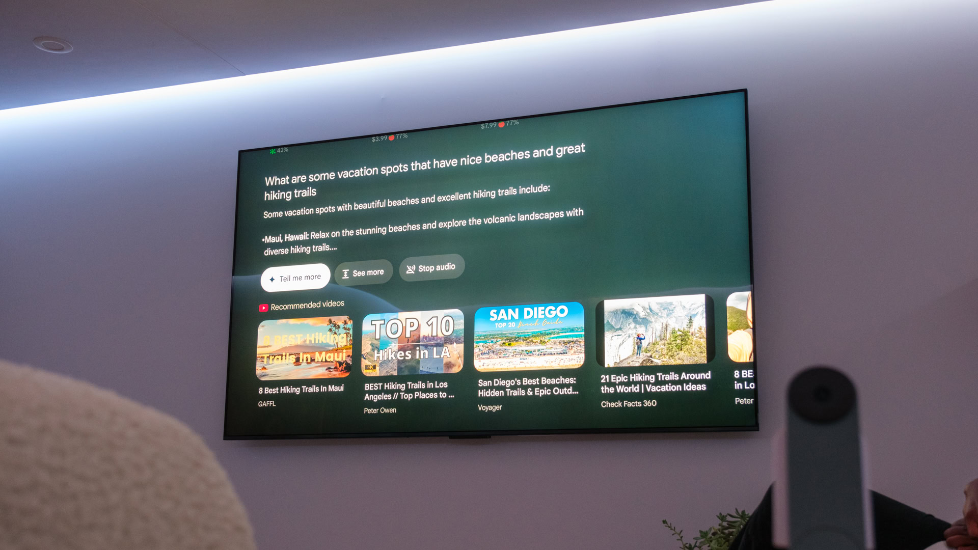 Google TV with Gemini vacation question results