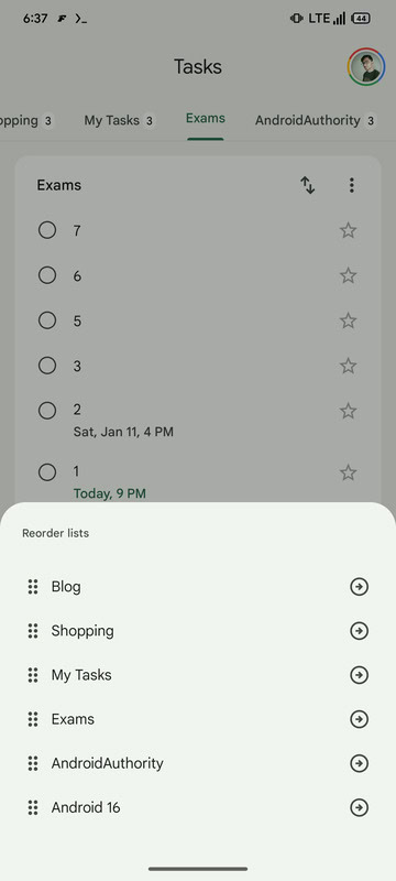 Google Tasks arrows