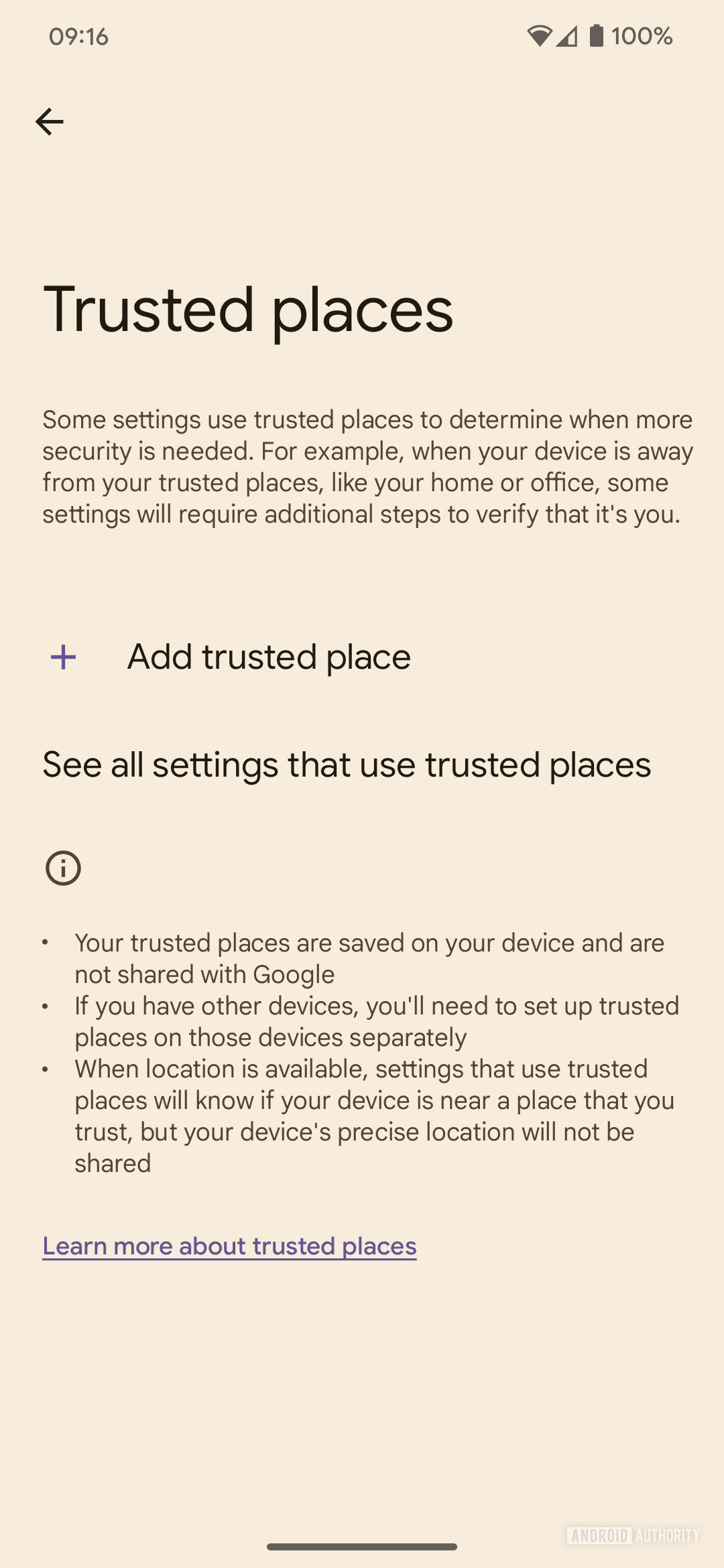 Idenitty Check trusted places screen