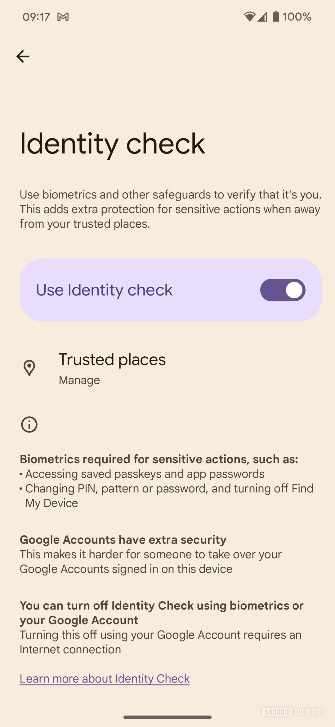 Identity Check main screen