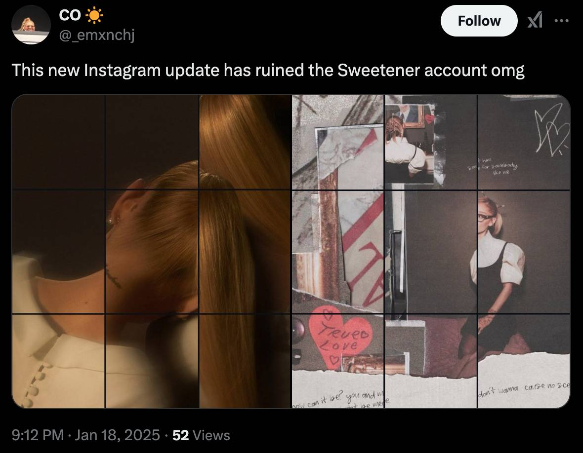 Instagram updated profile grid sample with botched layout