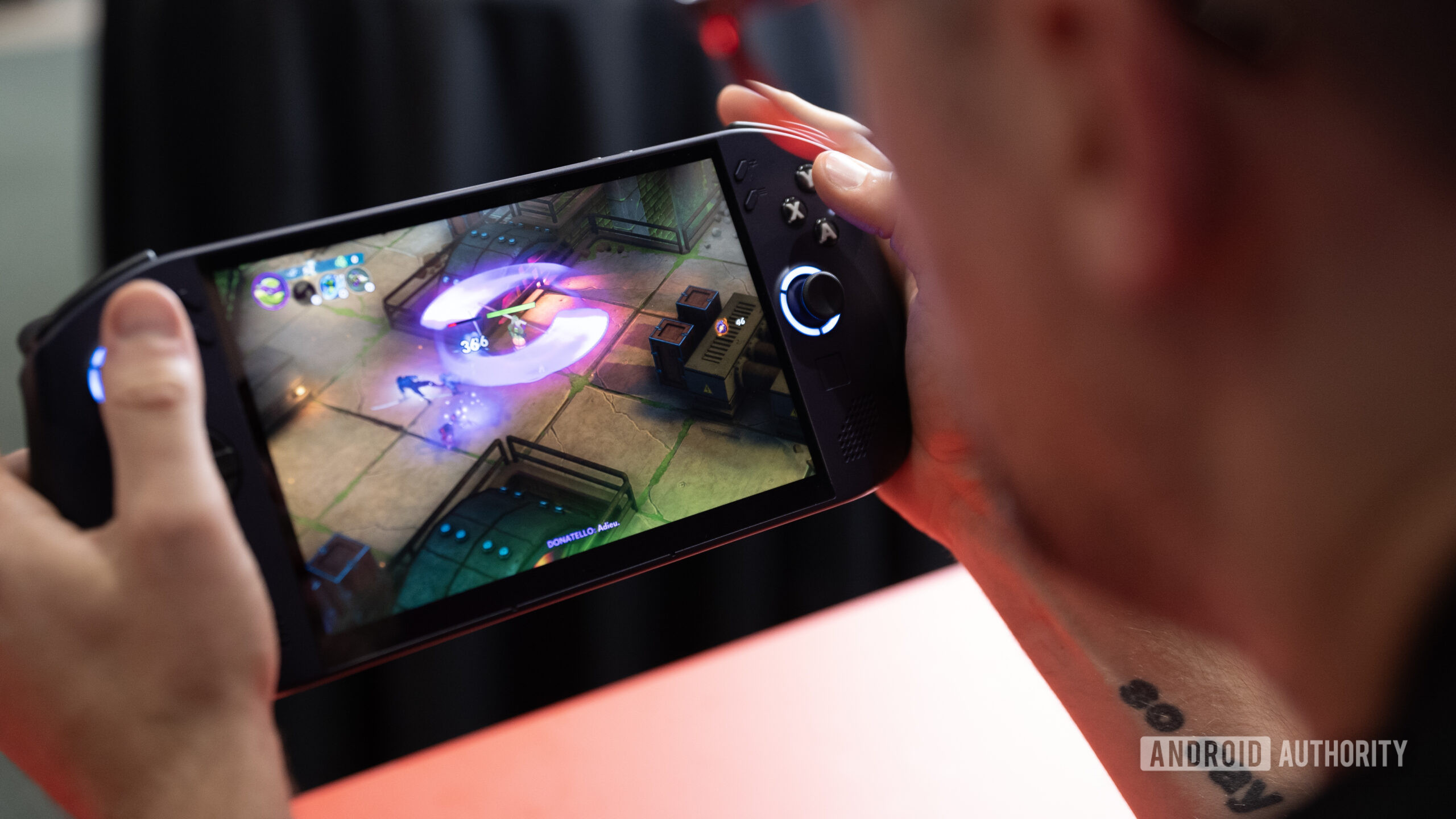 Lenovo Legion Go S Powered by Steam OS man playing fighting game