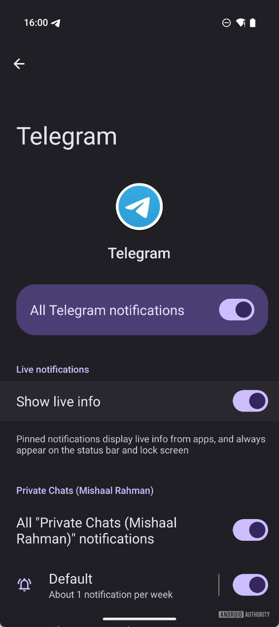 Live Notifications switch on Android 16 Beta 1