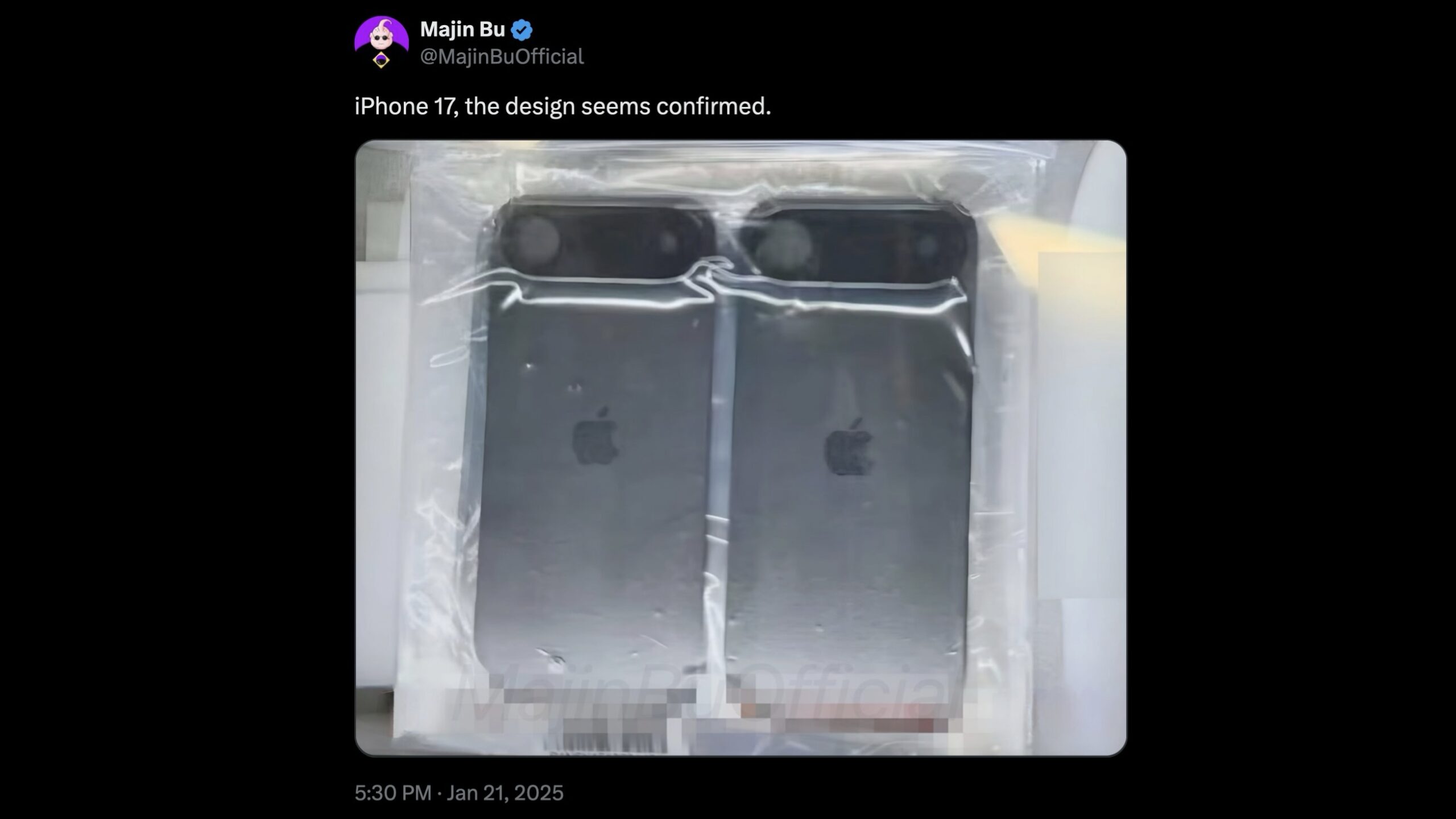 Majin Bu post about leaked iPhone 17 design