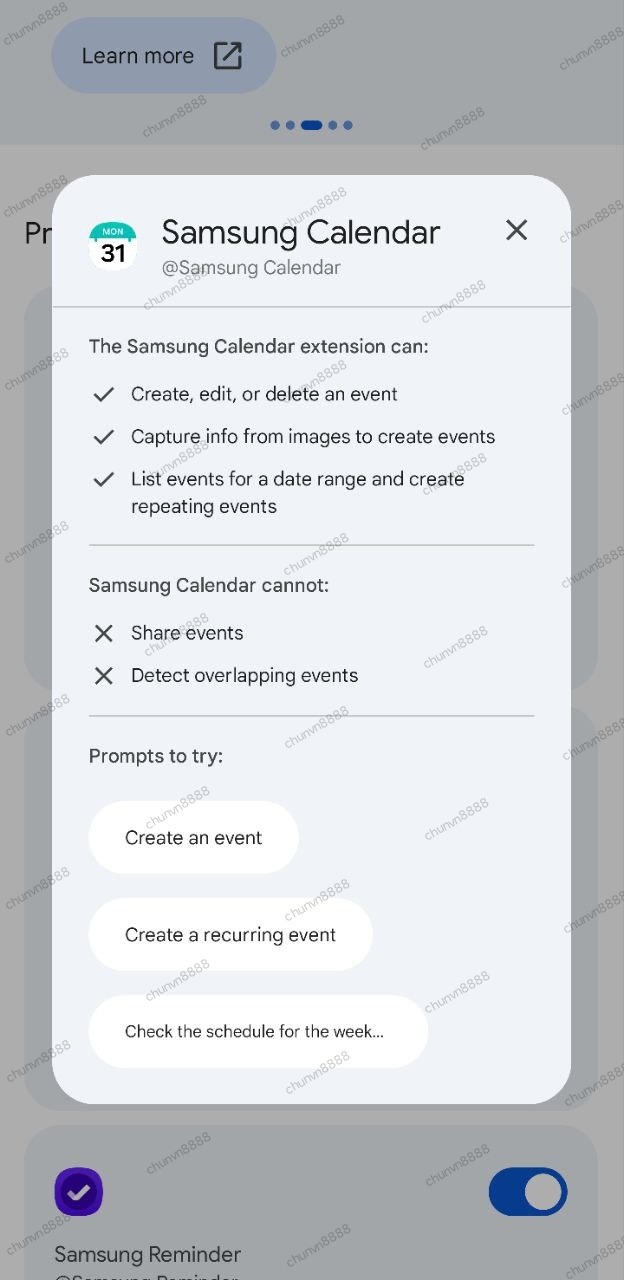 Samsung Calendar Gemini extension leak